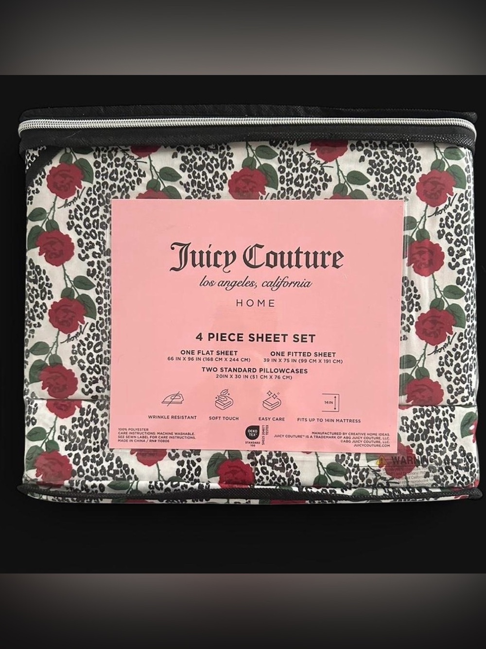 Juicy Couture New Twin Rose Leopard Sheet Set